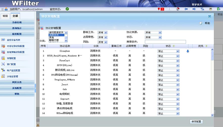 封堵策略级别配置